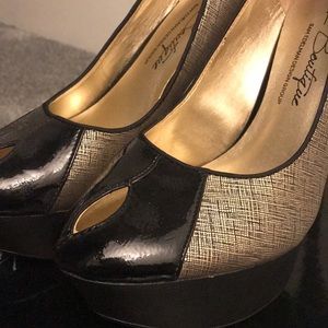 NIB Sam Edelman Platform Gold/Black Peep-toe Pumps